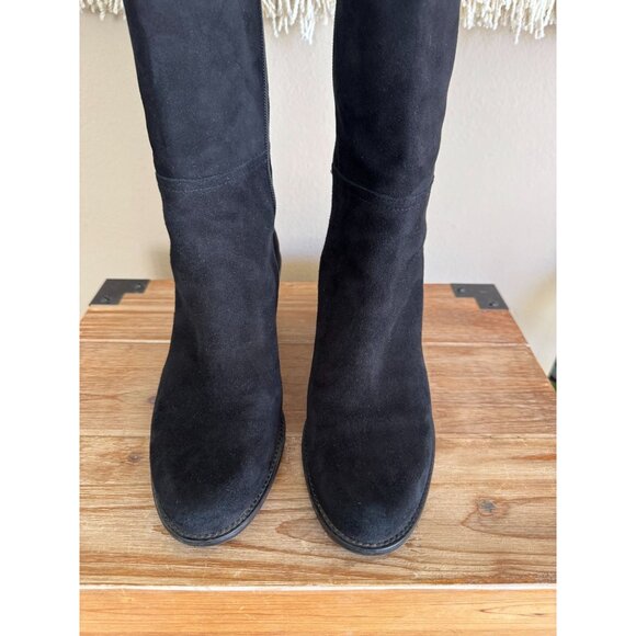 Stuart Weitzman Hitest Black Suede Leather Mid Block Heel Over The Knee Boots - Picture 5 of 16